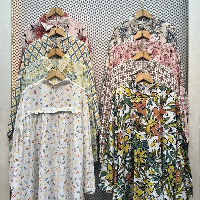 Kemeja Wanita Adnan Collection Motif Bunga Oversize Bahan Cotton Premium - Baju, Kancing