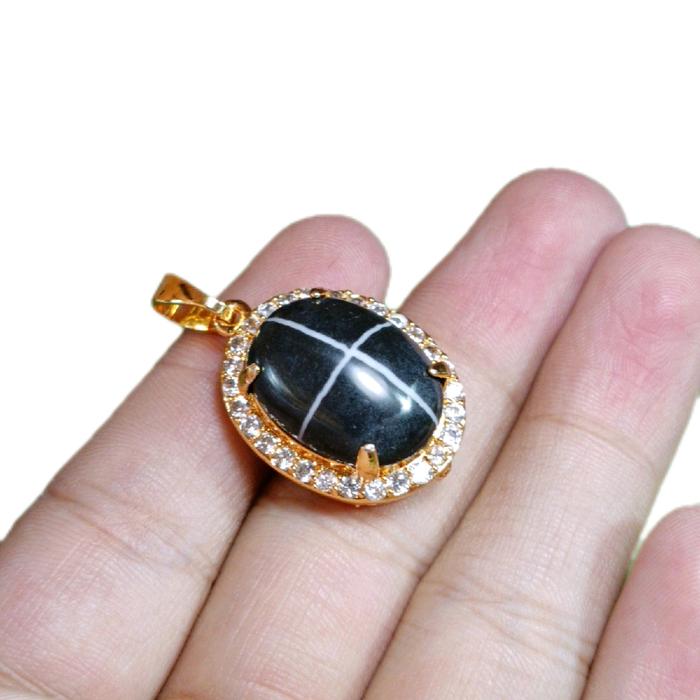Liontin Batu akik Pria dan Wanita Kalung Hitam King Safir Jamrud Cikotok Giok Biru Blue Topaz Pecah 