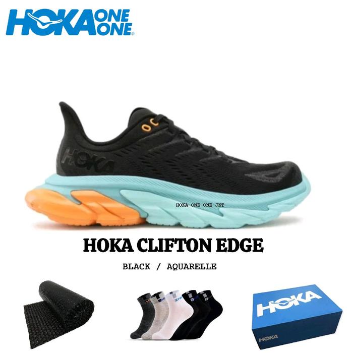 Sepatu Hoka Clifton Edge Black / Aquarelle