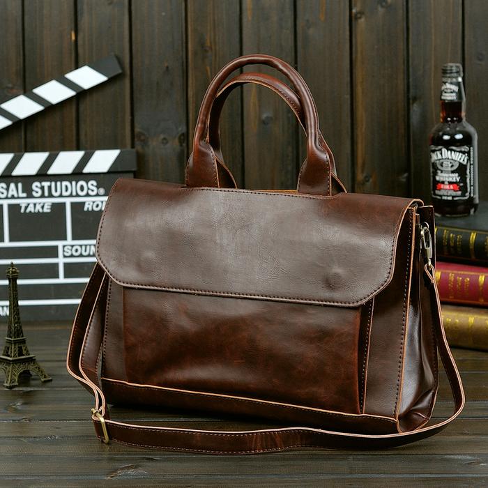 Pria Messenger Tas Retro Pria Tas Kulit Kuda Gila Laptop Tas Bisnis