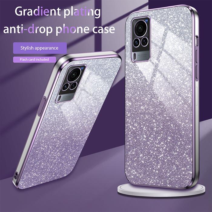 For Vivo X60 X50 X70 X80 X90 X100 X200 Pro Mini Y29 V50 Pro Case Flash Powder Gradient Plating Back
