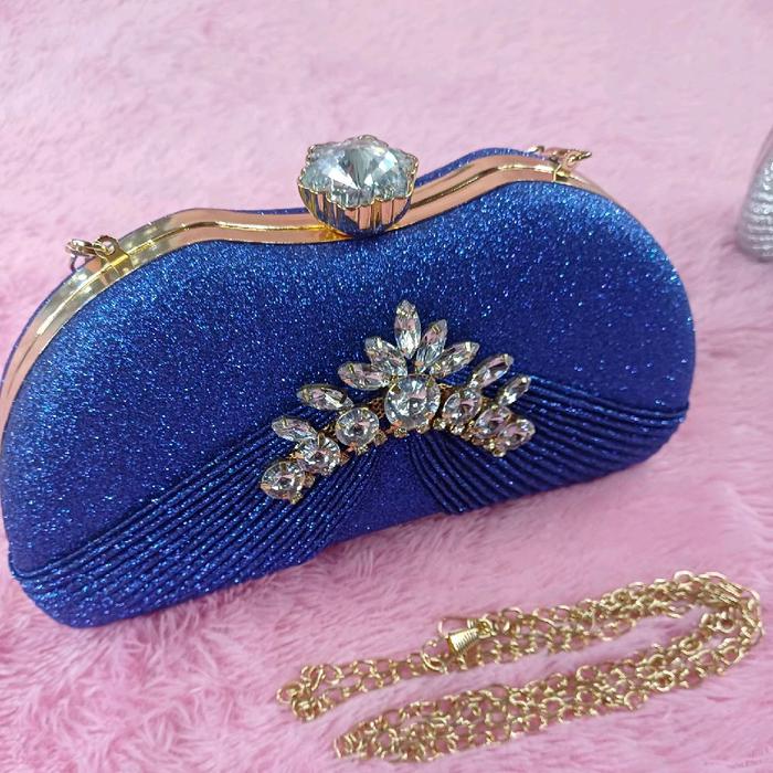 Tas Pesta Wanita Elegan & Mewah Biru Dan Silver