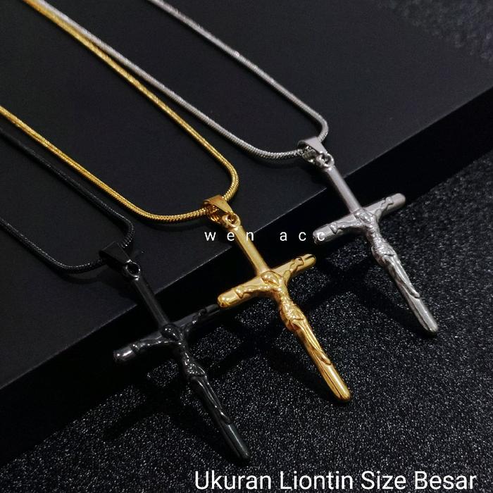 Kalung Salib Yesus Liontin Besar Titanium Antikarat