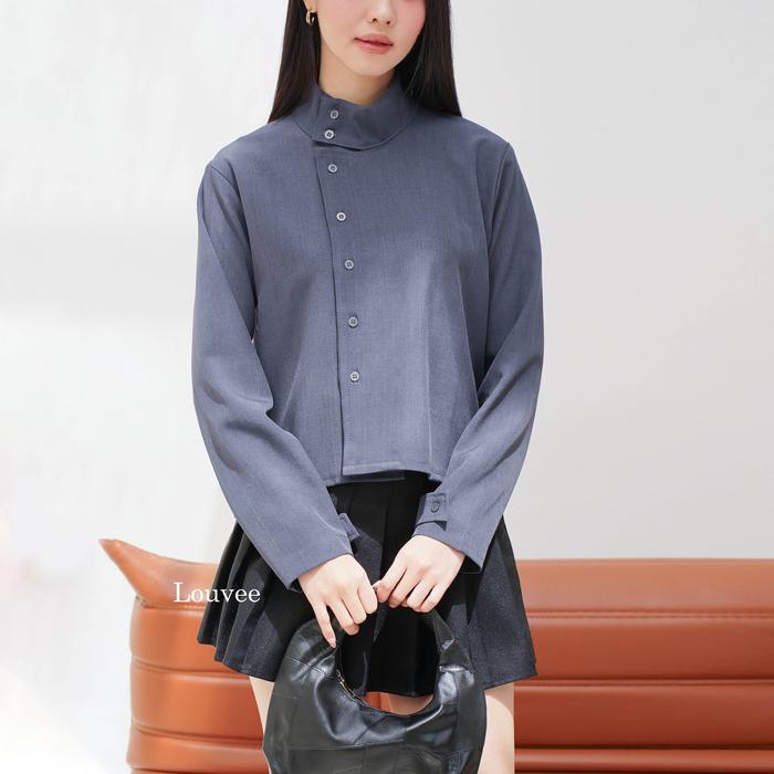 Louvee - Dutton High Collar Top - Atasan Wanita High Funnel Neck Blouse