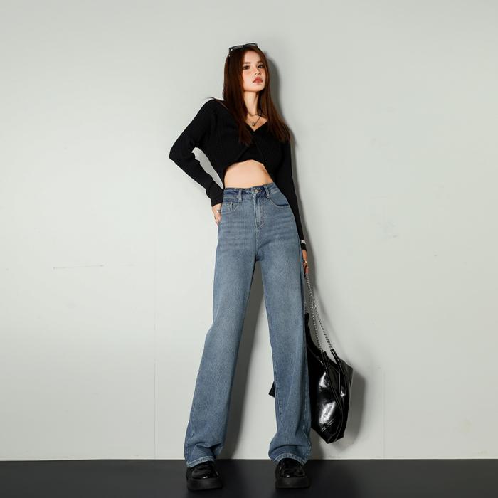 Maison Obscura Celana Jeans Kulot Wanita High Waist Korean Style Baggy Boyfriend Vintage Ripped Biru