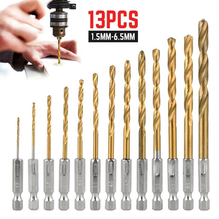 13pcs Mata Bor Baja Set Mata Bor Titanium Hexagonal Set 1,5mm-6,5mm Mata Bor Multi Fungsi