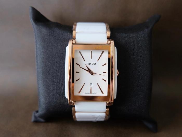 Jam Tangan Pria Wanita Unisex Analog Stainless Steel Keramik Ceramic Rado Integral Two-Tone Quartz T