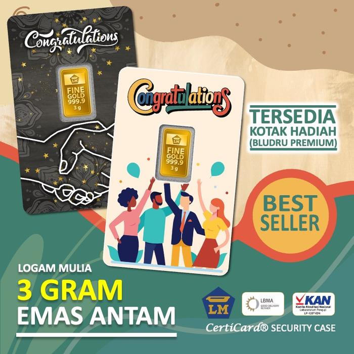 Emas Hartadinata x Antam 3 gram gr Kado Selamat Hadiah Prestasi Bingkisan Selamat