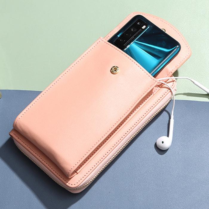 MINISO Tas Dompet Hp Selempang Wanita Kulit PU Multifungsi dengan Slot Kartu dan Uang Hitam Pink 20x