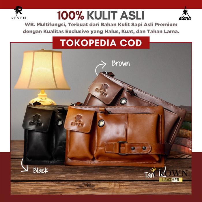 Tas Selempang Pria Kulit Sapi Asli Original Reven Waistbag Multifungsi - WB. COVER