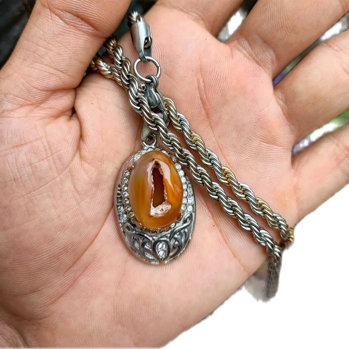 kalung liontin batu sulaiman combong natural