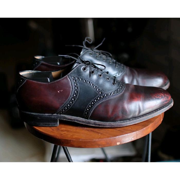 Sepatu Pantofel Dress Shoes Johnston and Murphy Made in India Burgundy Black Vintage Style Leather K
