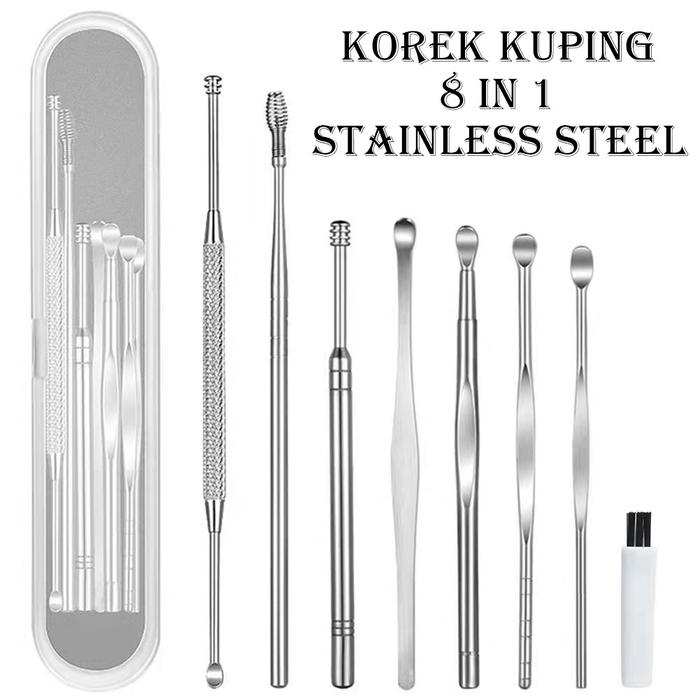 ED - KOREK KUPING 8 IN 1 STAINLESS STEEL PREMIUM / PEMBERSIH TELINGA 8 IN 1 STAINLESS STEEL