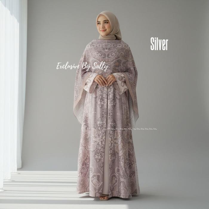 SALLY SCARF ABAYA KASHMIR CHIFON/ SERIES EGYPT/ INCLUDE PASHMINA- ABAYA CHASMERE - Silver
