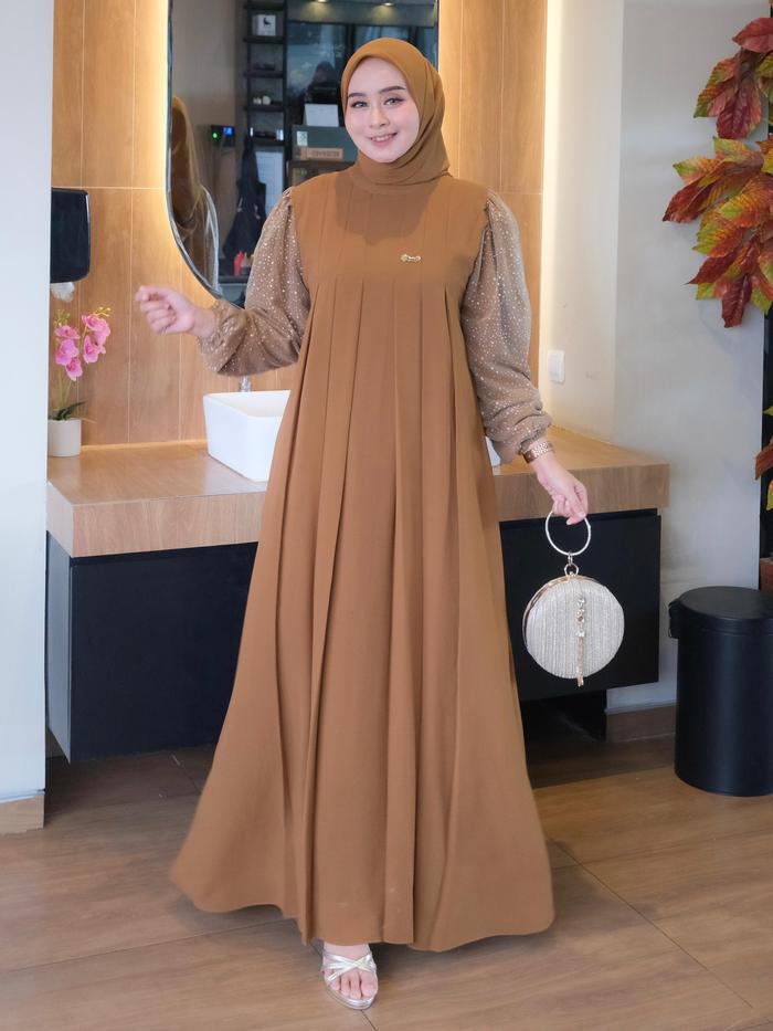 Arnufi - Gamis Arrumi Ceruty Mix Brokat Tille gamis wanita, gamis muslimah, baju gamis wanita, baju 