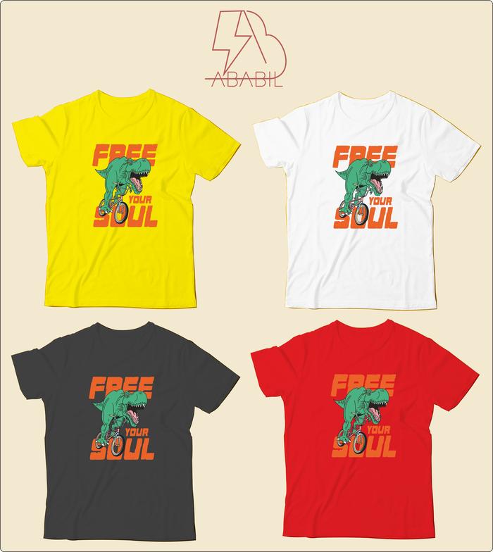Kaos Baju Anak Anak ABABIL dinosaurus TREX bersepedah Atasan Anak Laki - Laki Perempuan Unisex Distr