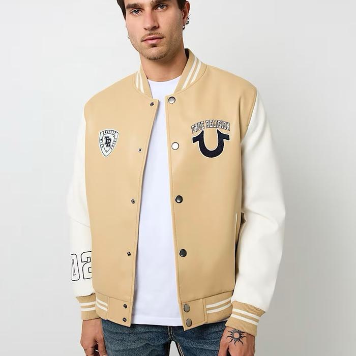 TR TRUE RELIGION - TRUE LOGO PATCH VARSITY JACKET KHAKI Size L