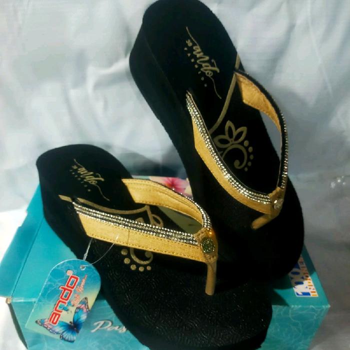 Sandal jepit spons tinggi wanita Ando elok cream original