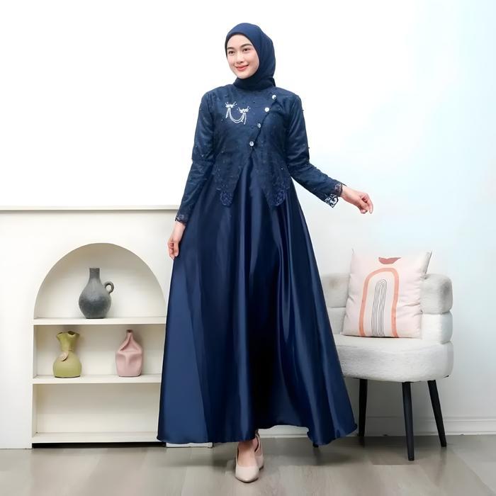 Dress Sahara Gamis Wanita Premium Brukat Mewah Elegan Baju Remaja Simpel Trend Lebaran Terbaru 2026
