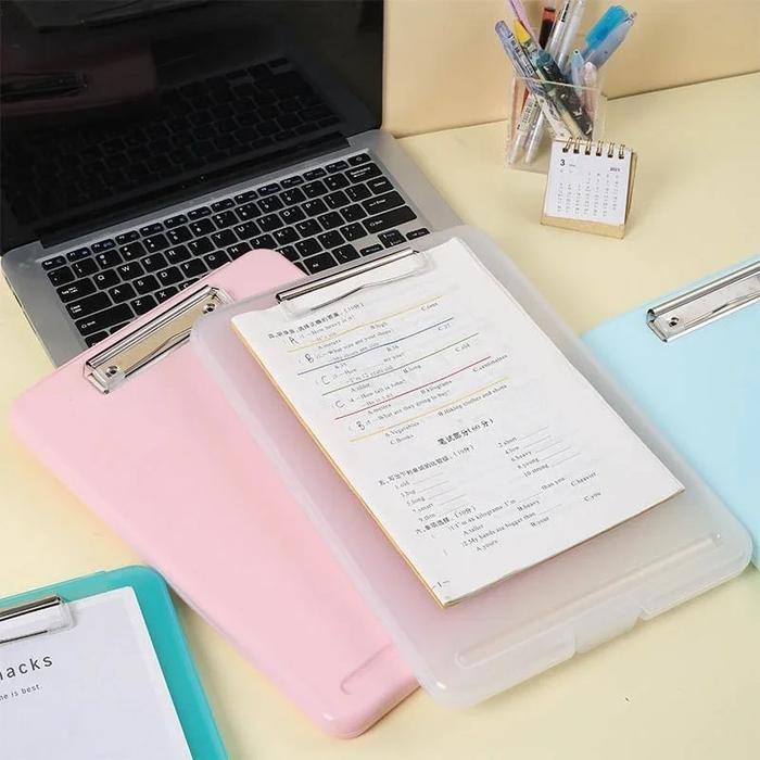A4 2 In 1 Papan Ujian Organizer Papan Jalan Klip Kertas Ujian Clipboard + Storage Alas Papan Ujian J