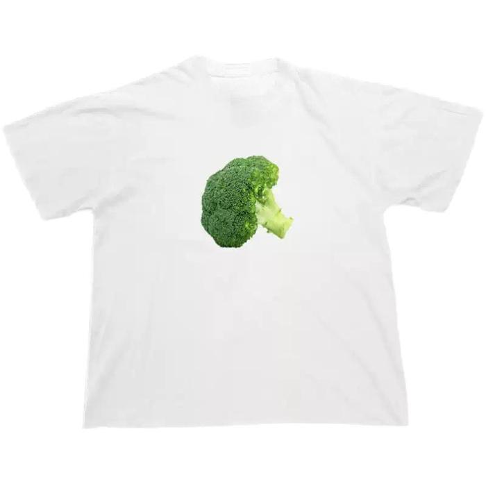 ka0s Kaos T-Shirt Putih Lengan Pendek dengan Motif Brokoli