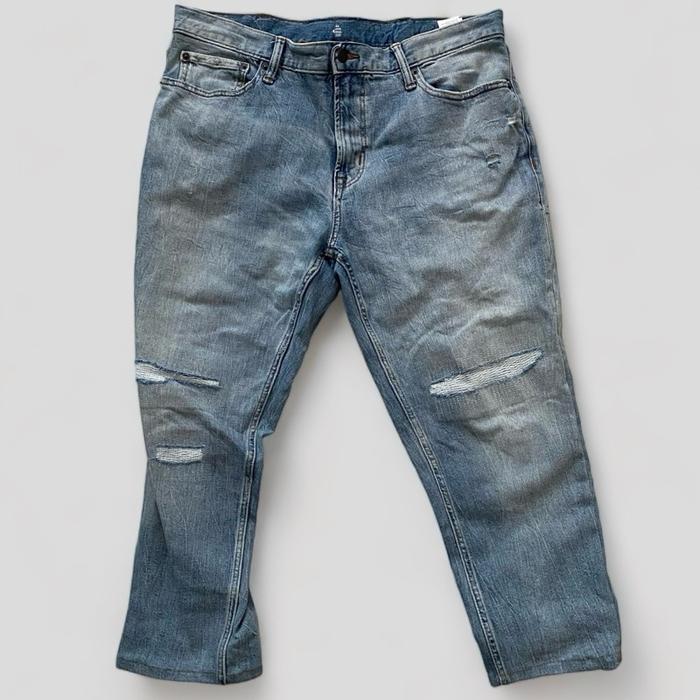 Denim Ripped Jeans | Celana Cowok Pria Jeans Light Denim Light Blue | Jeans Jumbo | Baju Thrift | Th