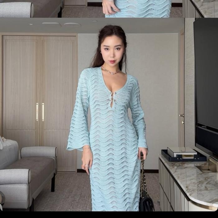 Promo Guncang Adelaide Outer Dress Crochet Rajut Luaran Swimwear Bikini Cover Ups Blue Biru White Pu