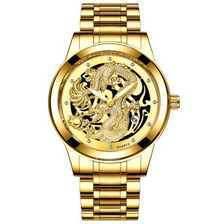 JAM TANGAN PRIA RANTAI FNGEEN ORIGINAL MOTIF DRAGON MURAH NAGA JAM006G1  EMAS GOLD