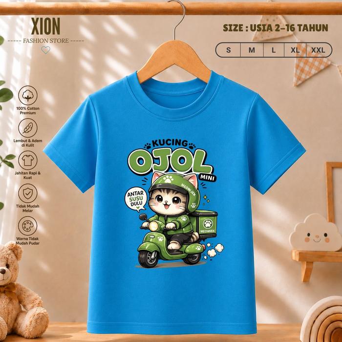 KAOS ANAK MOTIF OJOL KUCING CAT VIRAL KAOS ANAK LENGAN PENDEK LUCU UNIK PREMIUM UNISEX USIA 2-16 TAH