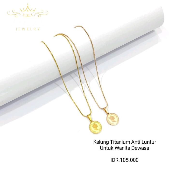 Kalung Rantai Bandul Koin Untuk Wanita Dewasa Terbaik Titanium Elegan Emas Gold