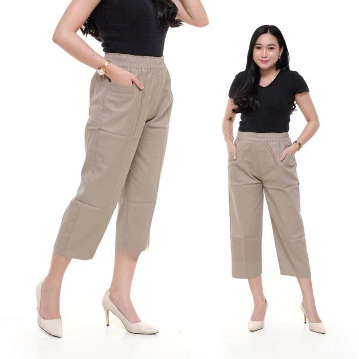 Haruka Pants Twill Combed Premium Melar Tebal Nyaman celana korea wanita import pinggang  Casual Kar