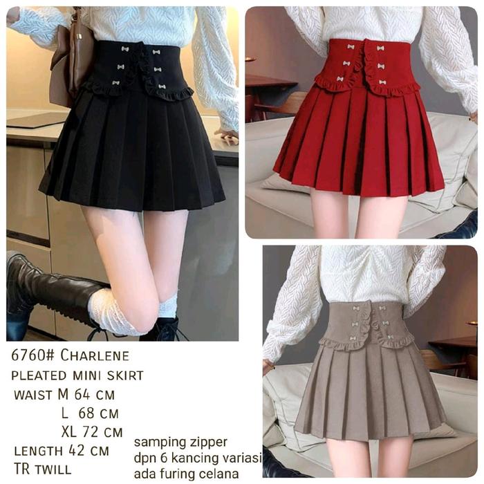 BELIEVE-NEW ROK MINI SKIRT CNY CHARLENE PLEATED KATUN TWILL IMPOR M,L,XL E-6760/ROK WANITA KEKINIAN