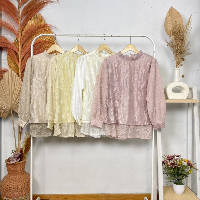 Blus Atasan Wanita Brokat + Belt Kondangan