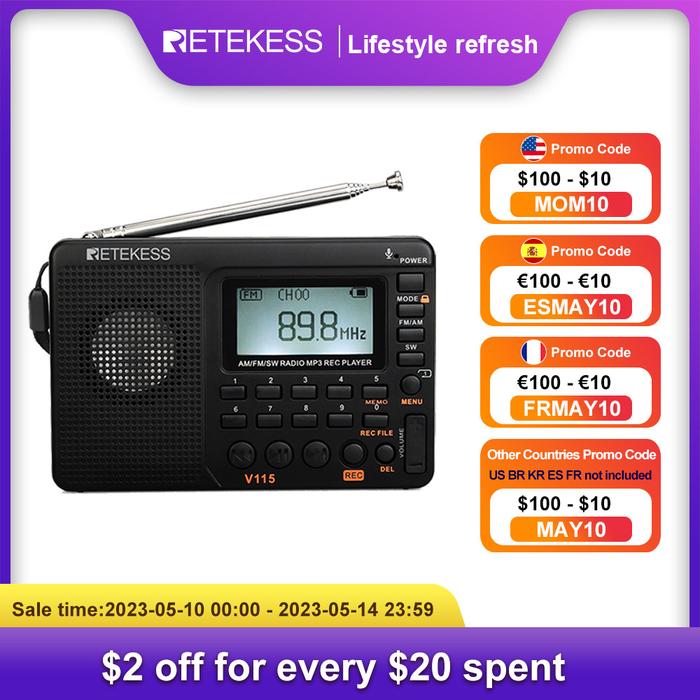 Rekekess V115 Radio FM AM SW Radio Portabel AM FM Radio Gelombang