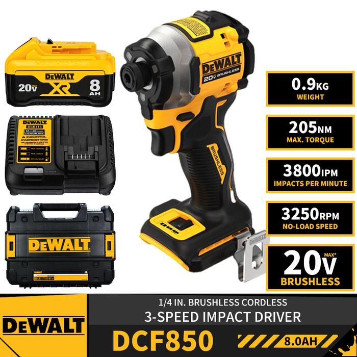 DEWALT DCF850 Kit bor listrik tanpa kabel, bor listrik alat Lithium