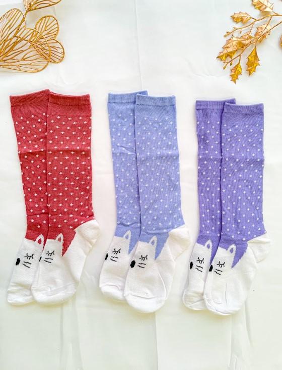 Sokes Kaos Kaki Wanita Motif Kucing Dot