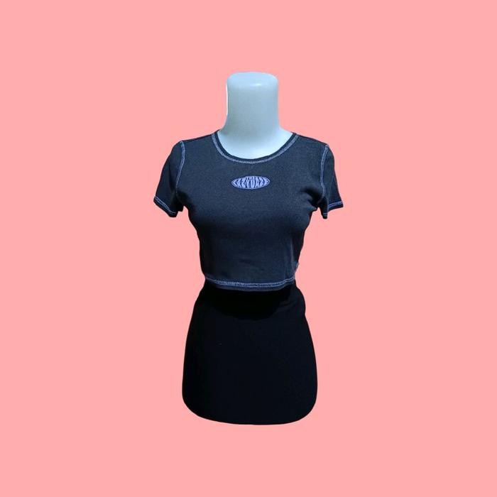 Crop Top thrift lengan panjang atasan wanita