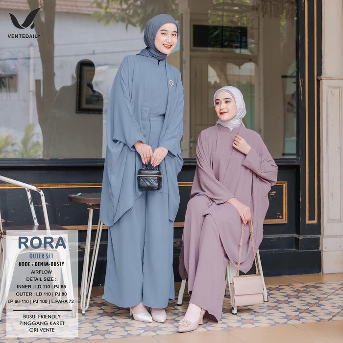 Rora Outer Set by Vente Daily - Atasan Batwing Celana Polos Oneset Wanita Muslim Premium