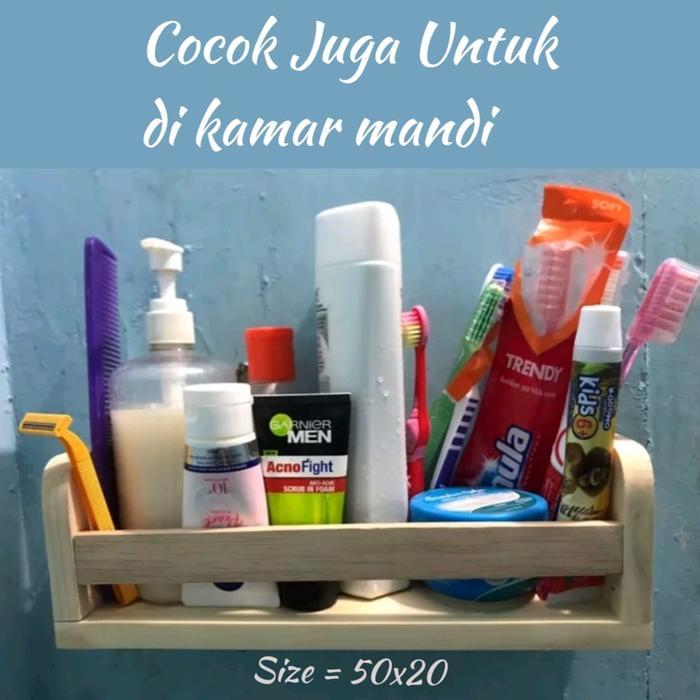 Tempat Bumbu dekorasi Dinding Kayu 50cm / Rak Serbaguna /Buku Kosmetik