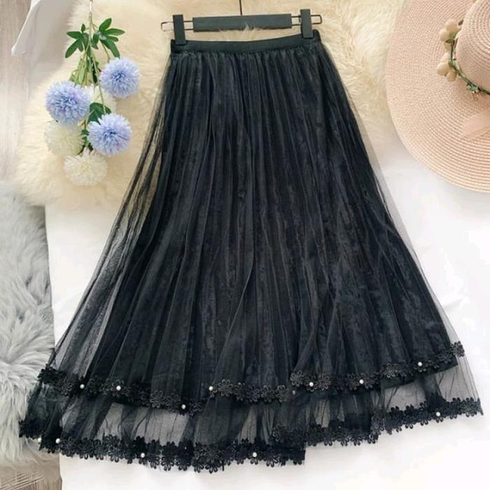 ROK TUTU RENDA MUTIARA PANJANG WANITA DEWASA RENDA MUTIARA KARET MELAR 220 MAYUNG BAWAHAN TERBARU ME