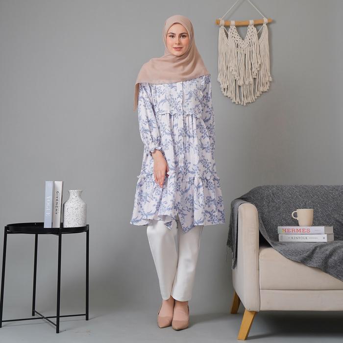 Terbaik Kinakia Tunic Panjang Atasan Muslim Tunik Dengan Motif Bunga Tunik Crinkle Ivy Tunic
