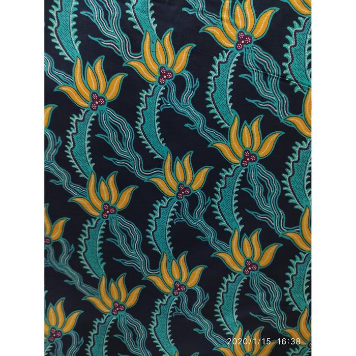 Kain Batik Katun Batu Raden 5858 VAR3 Rumput Hitam Toska