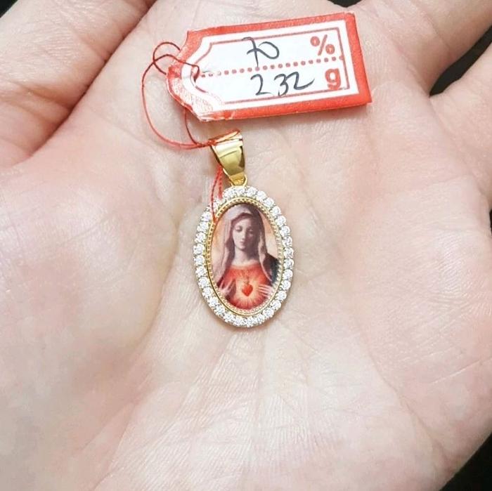 Liontin emas 70 bunda maria hati merah