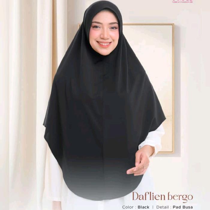 Nibras Hijab Daflien Bergo Warna Hitam Polos Plain Basic Standard Jilbab Pad Busa Khimar Instan Dail