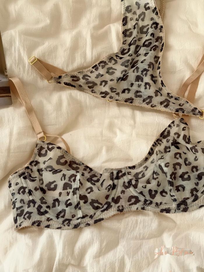 Y Leopard Underwear Female Ultra-Thin Models Of Large Breasts Lingerie Women Steel Ring Up Support A