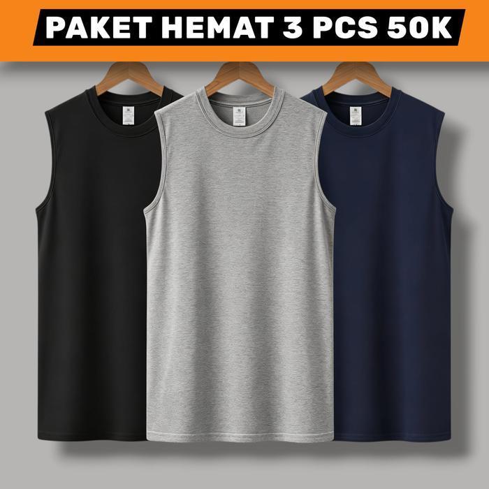 Paket Hemat 3 Pcs Kaos Singlet Yukensi Pria Dewasa Slimfit Elastis Bahan Katun Polyester 30s Nyaman 