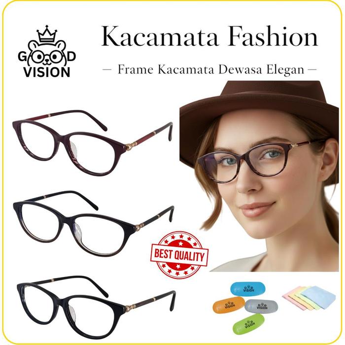 Kacamata Fashion Cat Eye LV-2106 - Bisa Request Lensa Anti Radiasi, Minus Tinggi, Gratis Box & Lap