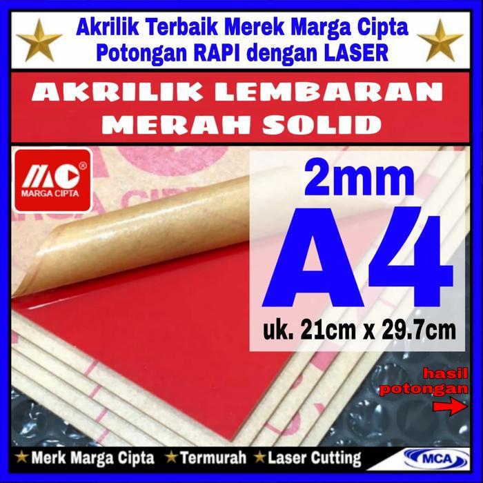 AKRILIK lembaran MERAH SOLID 2mm A4 / Marga cipta / Acrylic
