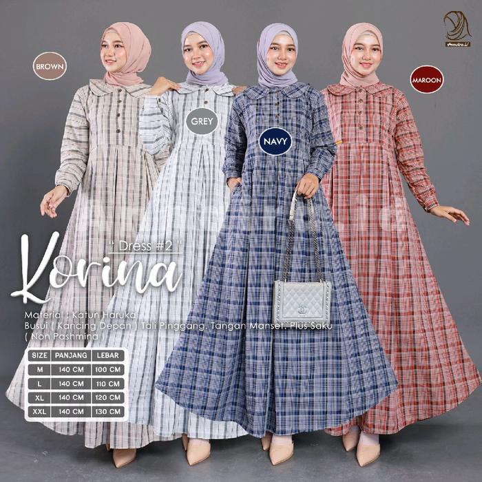 KORINA DRESS #1 & #2 - GAMIS KEKINIAN DRES KATUN HARUKA KOTAK KOTAK BY ANNAIRA.ID Muslim Nyaman Panj