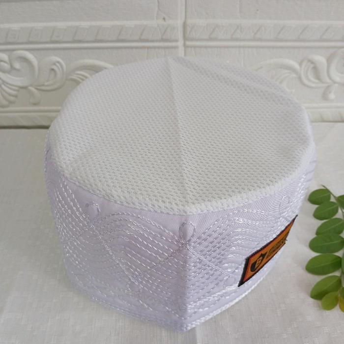 Peci Songkok Kopiah Haji ikaf Madinah Bulat full ac jaring Putih Premium tinggi 9cm Murah - Peci Pri